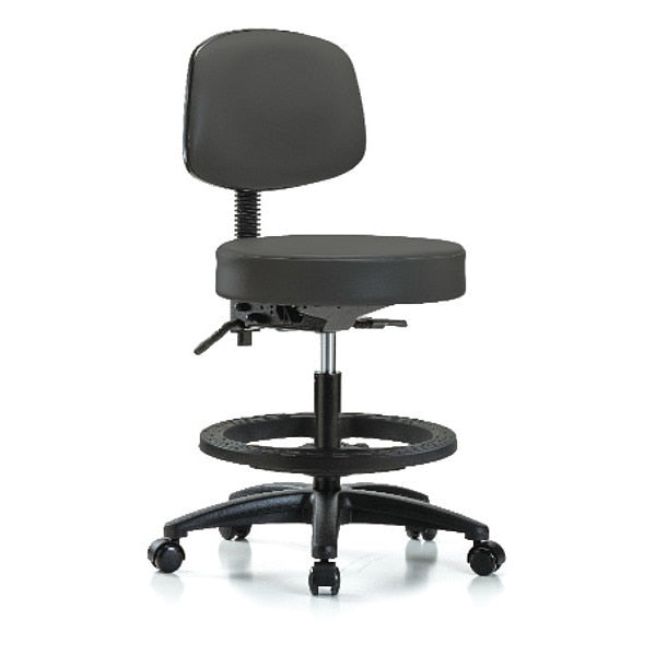 Bench Stool, Med, Vin, Bk, BF, Casters, Gry