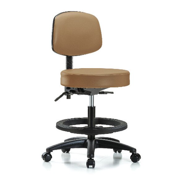 Bench Stool, Med, Vin, Bk, BF, Cast, Taupe, Caster Type: Rolling