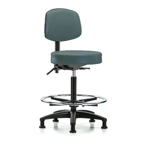 Bench Stool, Hi, Vinyl, Bk, CF, Glides, Blu