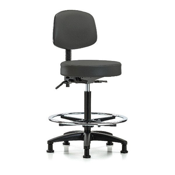 Bench Stool, Hi, Vinyl, Bk, CF, Glides, Gry