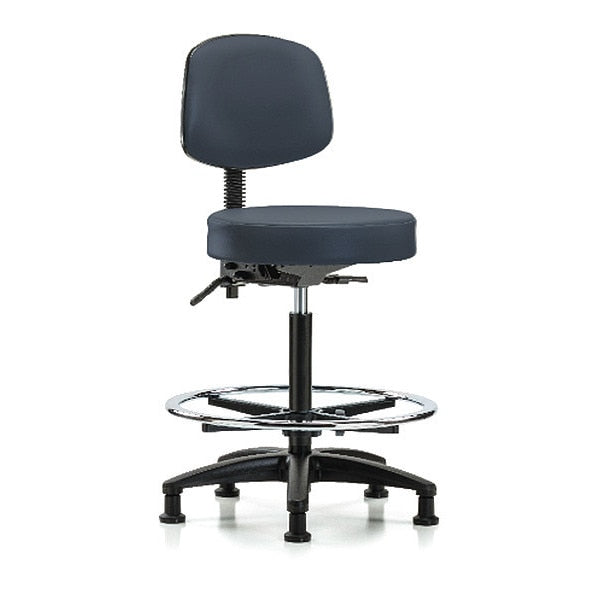Bench Stool, Hi, Vinyl, Bk, CF, Glides, Nav
