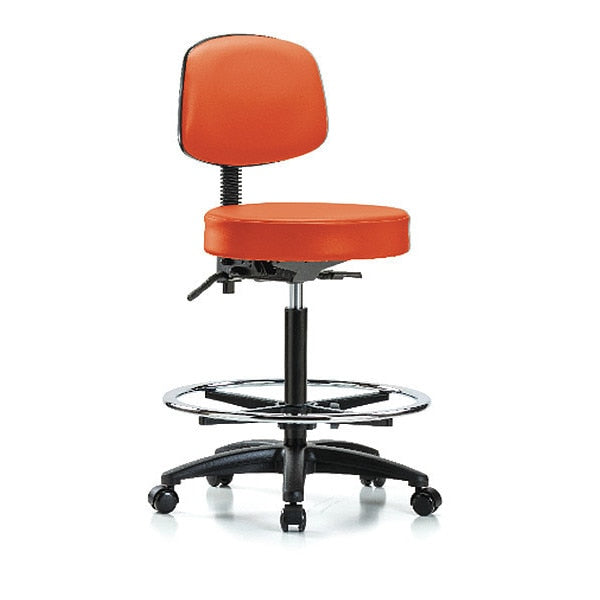 Bench Stool, Hi, Vin, Bk, CF, Cast, Orange, Caster Type: Rolling
