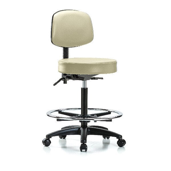 Bench Stool, Hi, Vin, Bk, CF, Casters, Wht