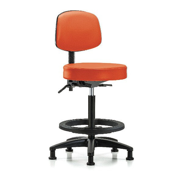Bench Stool, Hi, Vinyl, Bk, BF, Glides, Orange