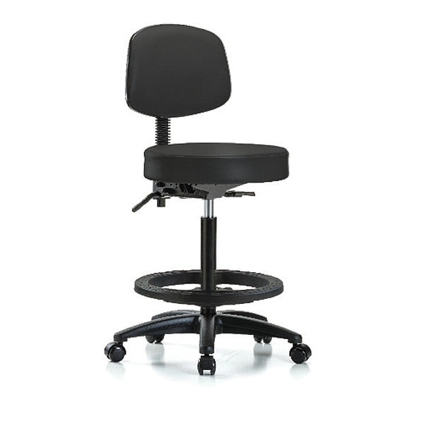 Bench Stool, Hi, Vinyl, Bk, BF, Casters, BLK