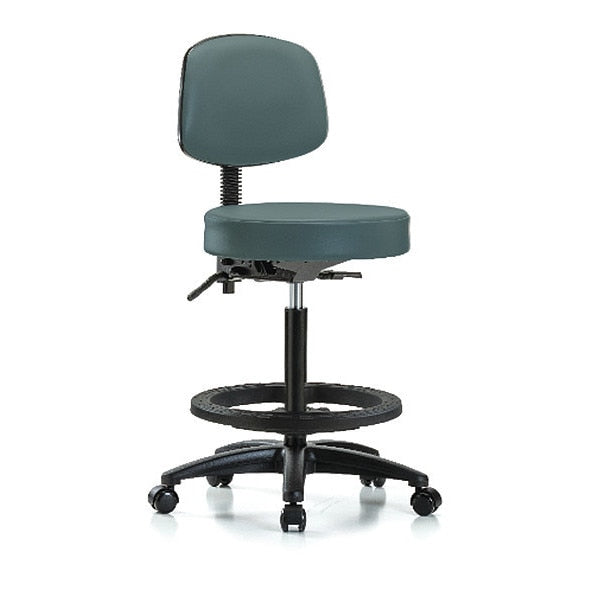 Bench Stool, Hi, Vinyl, Bk, BF, Casters, Blu