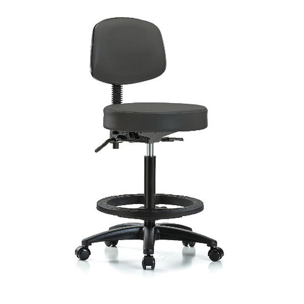 Bench Stool, Hi, Vinl, Bk, Tilt, BF, Cast, Gry