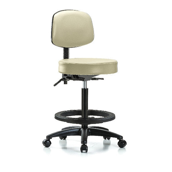Bench Stool, Hi, Vinl, Bk, Tilt, BF, Cast, Wht