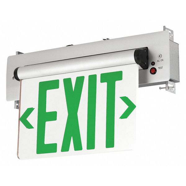 Edge-Lit Exit Sign, LED, BatteryBackUp, Grn, CELR1GNE