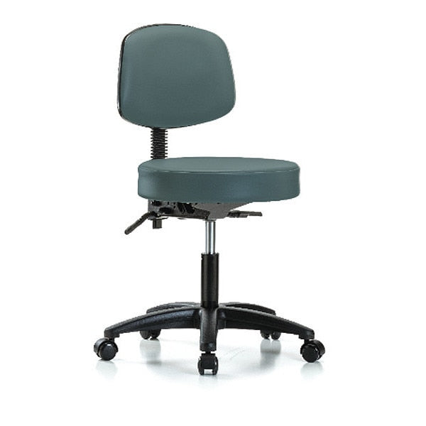 Desk Stool, Vinyl, Bk, Casters, Blu