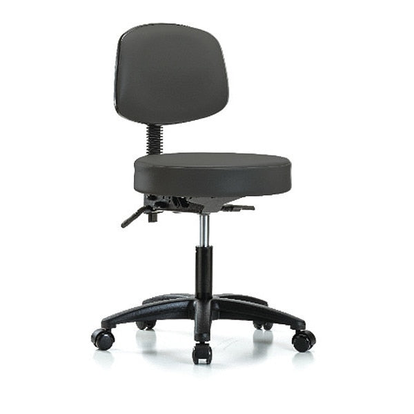 Desk Stool, Vinyl, Bk, Tilt Casters, Gry