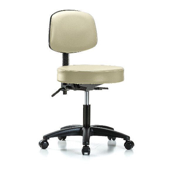 Desk Stool, Vinyl, Bk, Casters, Wht