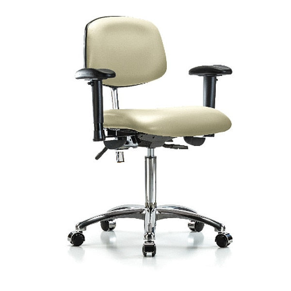 Med Bench Chair, Vinyl, Cast, Wht, CL100, Caster Type: Rolling