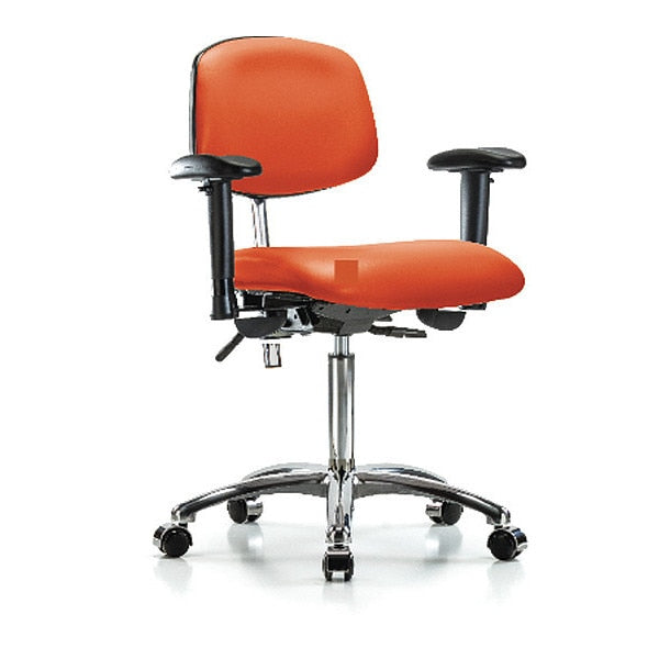Med Bench Chair, Vinyl, Cast, Org, CL100, Seat Height Range: 22