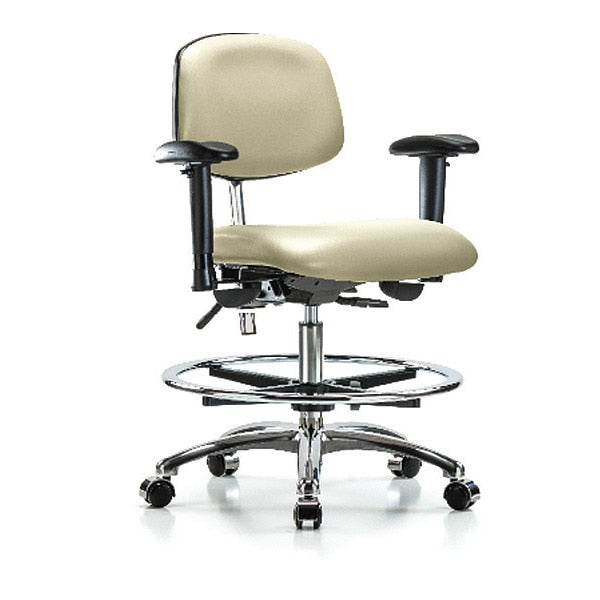 Med Bench Chair, Vinyl, CF, Cast, Wht, CL100, Caster Type: Rolling