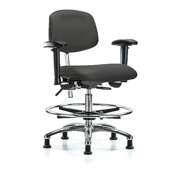 Med Bench Chair, Vinyl, CF, Glds, Gry, CL100, Arm Style: 6-Way Adjustable