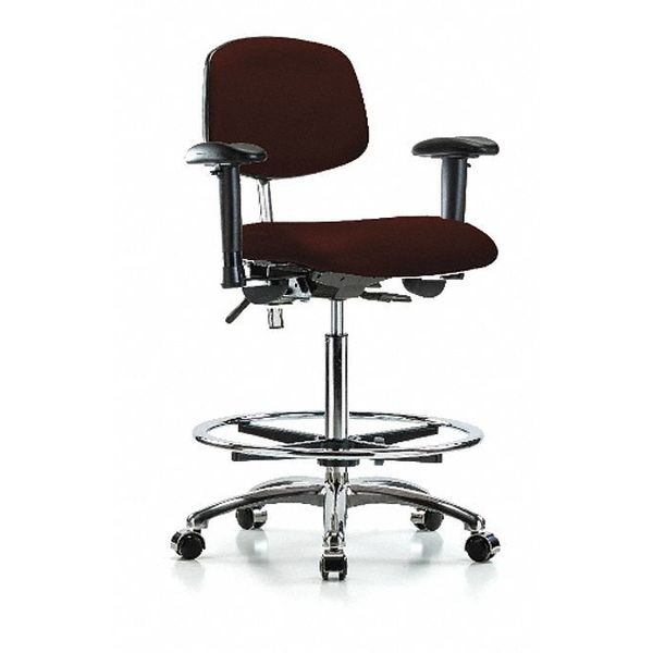 Hi Bench Chair, Vinyl, CF, Cast, Burg, CL100, Caster Type: Rolling