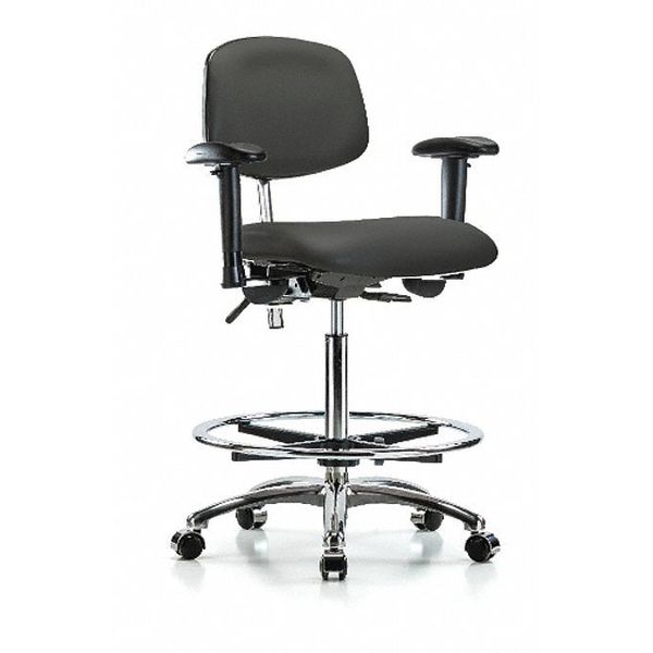 Hi Bench Chair, Vinyl, CF, Cast, Gry, CL100, Arm Style: 6-Way Adjustable