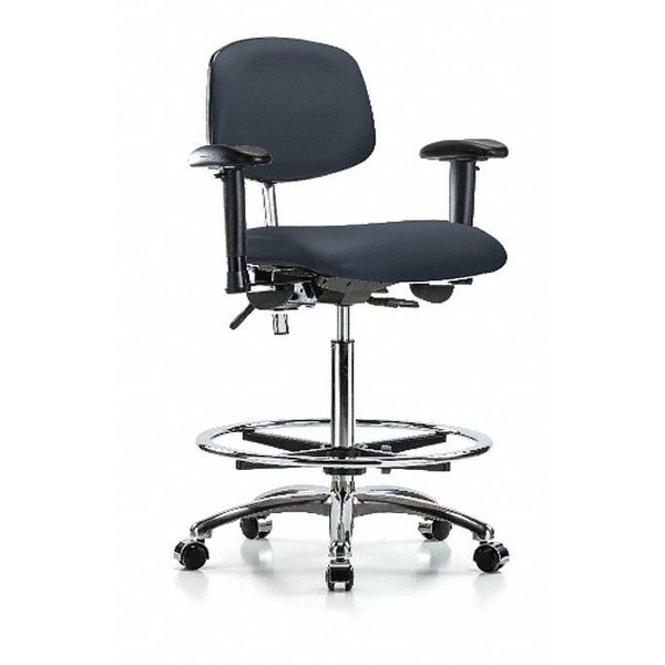 Hi Bench Chair, Vinyl, CF, Cast, Navy, CL100, Arm Style: 6-Way Adjustable
