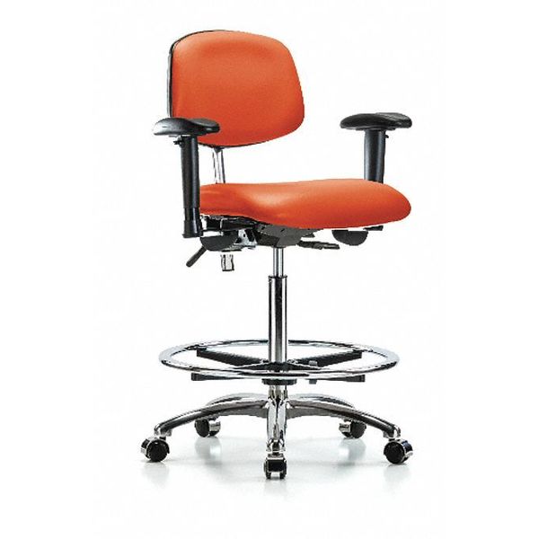 Hi Bench Chair, Vinyl, CF, Cast, Org, CL100, Caster Type: Rolling