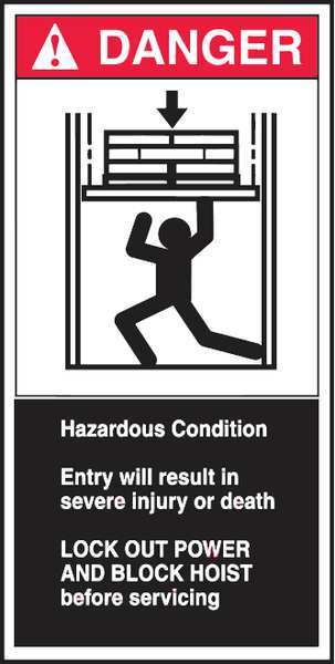 Danger Label, CEMA Hoist, 6x3 in, Adhesive Vinyl, 5/PK