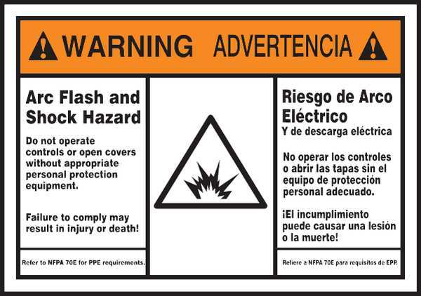 Arc Flash Label, 3-1/2x5 in, Adhesive Dura-Vinyl