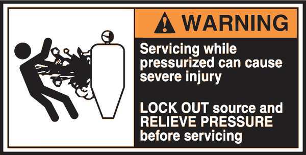 Warning Label, CEMA Pressurized, 2-1/2x5 in, Adh Vinyl, 5/PK