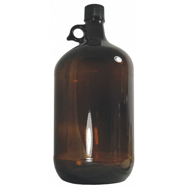 Jug, Phenolic, 128 oz., Amber, Glass, PK6