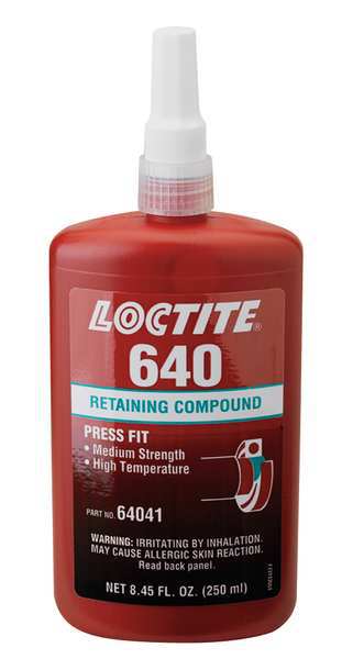 Retaining Compound, 640 Series, Green, Liquid, High Temperature, Extended Working Time, 250mL Bottle
