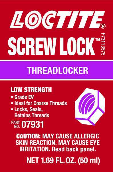 Threadlocker, LOCTITE 079 (Letter Grade EV), Purple, Low Strength, Liquid, 50 mL