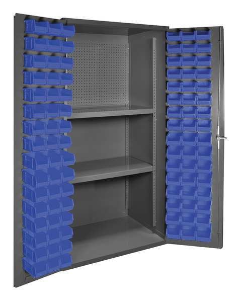 Heavy Duty Pegboard Bin Cabinet, Shelving, 72 in H, 36 in W, 24 in D, 96 Bins, 2 Shelves