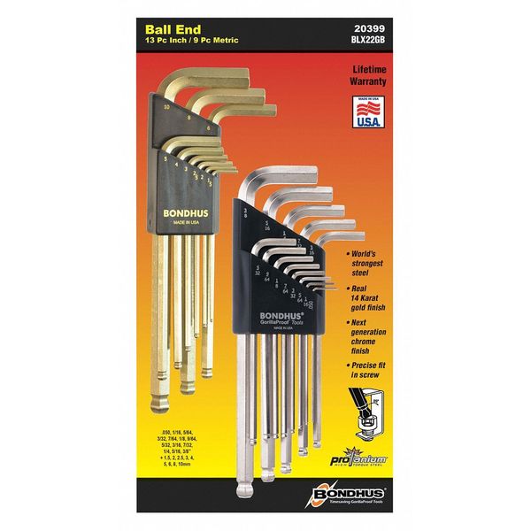 22 Piece Metric/SAE L-Shape Hex Key Set, 20399