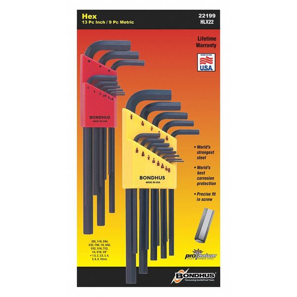 22 Piece Metric/SAE L-Shape Hex Key Set, 22199