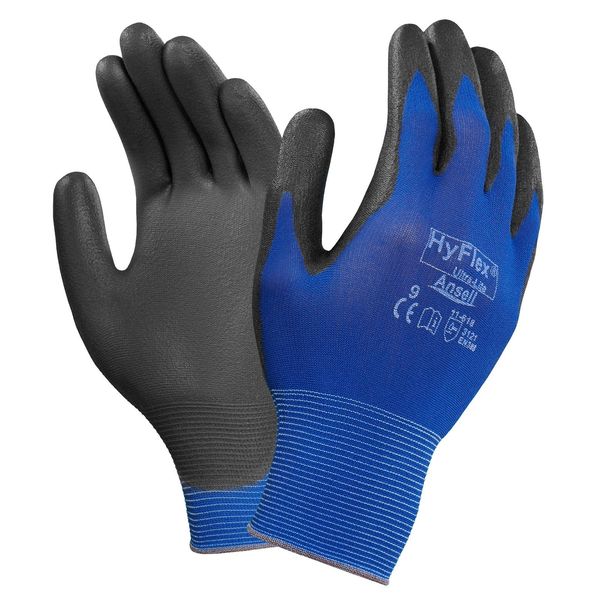 Polyurethane Coated Gloves, Palm Coverage, Blue, 9, PR