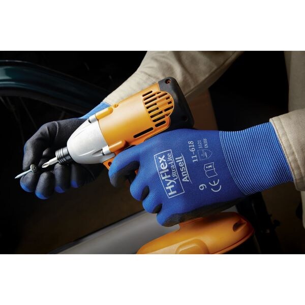 Polyurethane Coated Gloves, Palm Coverage, Blue, 10, PR