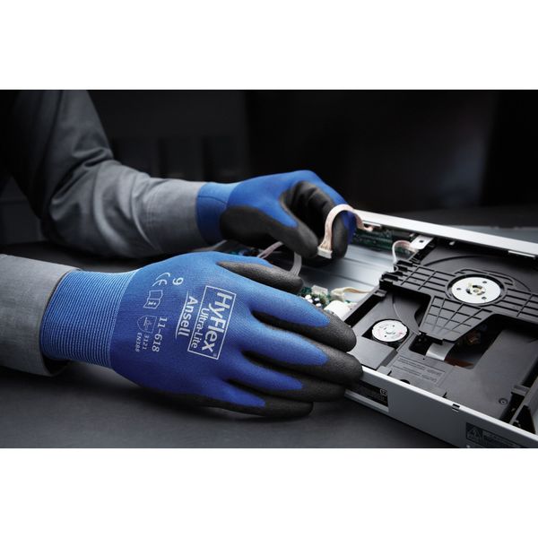 Polyurethane Coated Gloves, Palm Coverage, Blue, 9, PR