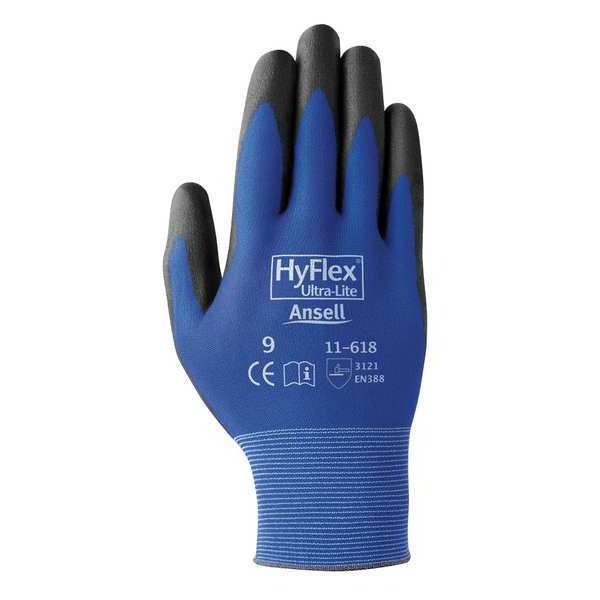 Polyurethane Coated Gloves, Palm Coverage, Blue, 10, PR