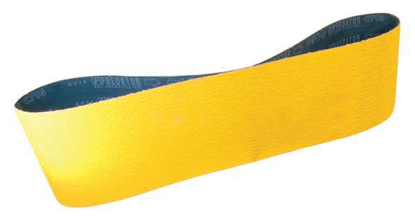 Sanding Belt, Coated, 3/4 in W, 20 1/2 in L, 60 Grit, Medium, Ceramic, Predator, Yellow