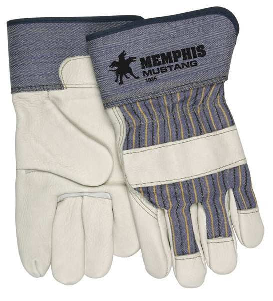 Leather Palm Gloves, Cowhide, White, L, PR