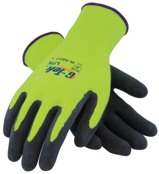 Latex Hi-Vis Coated Gloves, Palm Coverage, Black/Yellow, M, PR