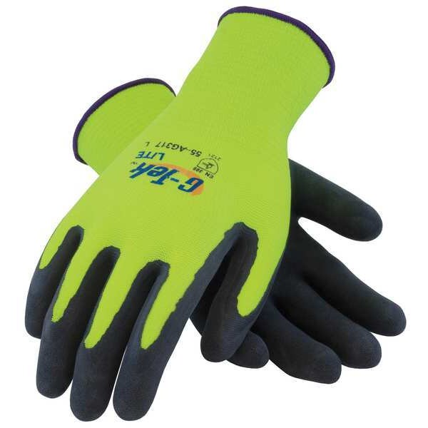 Latex Hi-Vis Coated Gloves, Palm Coverage, Black/Yellow, XL, PR