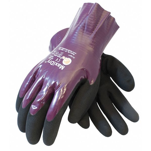 Foam Nitrile Coated Gloves, Palm Coverage, Purple/Black, L, 12PK