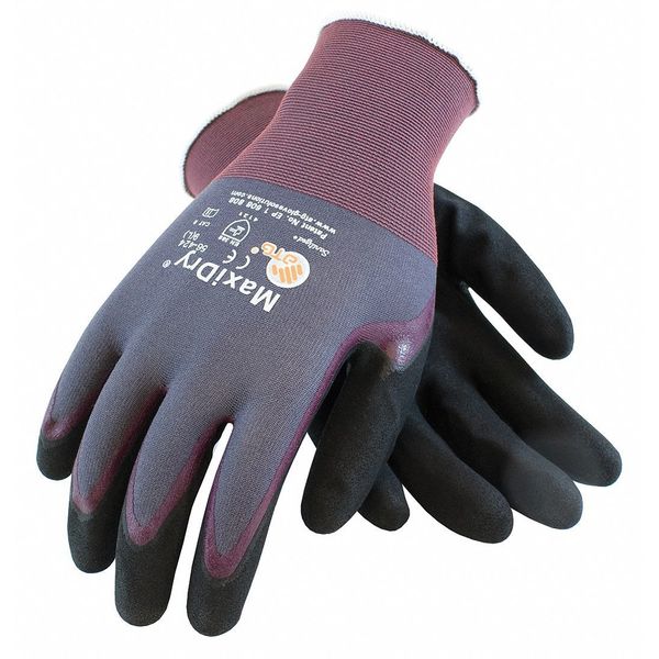 Foam Nitrile Coated Gloves, Palm Coverage, Purple/Black, S, 12PK