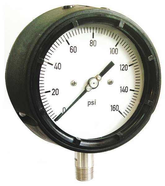 Pressure Gauge, 0 to 3000 psi, 1/2 in MNPT, Plastic, Black