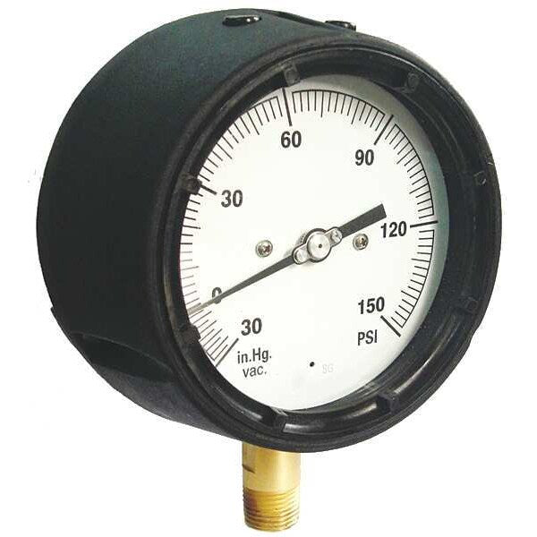 Pressure Gauge, 0 to 300 psi, 1/2 in MNPT, Plastic, Black