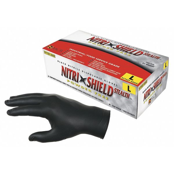 Disposable Industrial/Food Grade Gloves, Nitrile, Powder Free, Black, XL, 100 PK