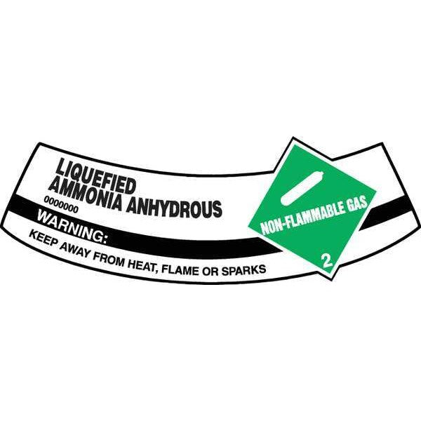 Cylinder Label, Vinyl, 5-1/4 x2 In, Ammonia