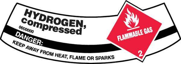 Cylinder Label, Vinyl, 5-1/4x2 In, Hydrogen