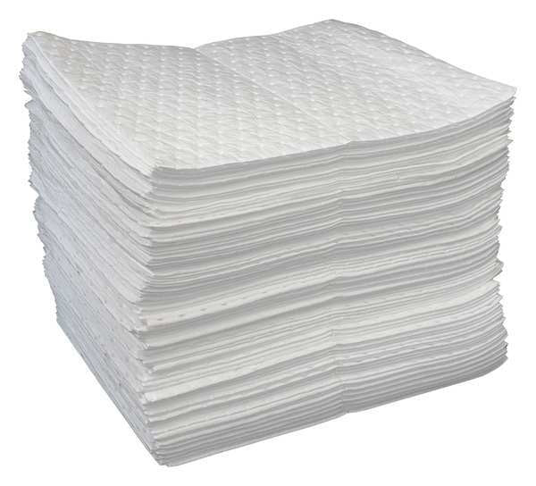 Sorbents, 28 gal/pk, 0.14 gal/pad, Oil Absorbed, White, Polypropylene, 200 PK