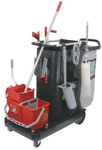Janitor Cart, Polypropylene, 51-1/2inL, Blk